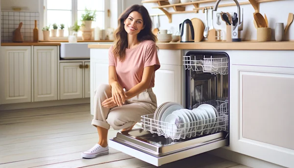 Image of homeowners fixing a noisy dishwasher